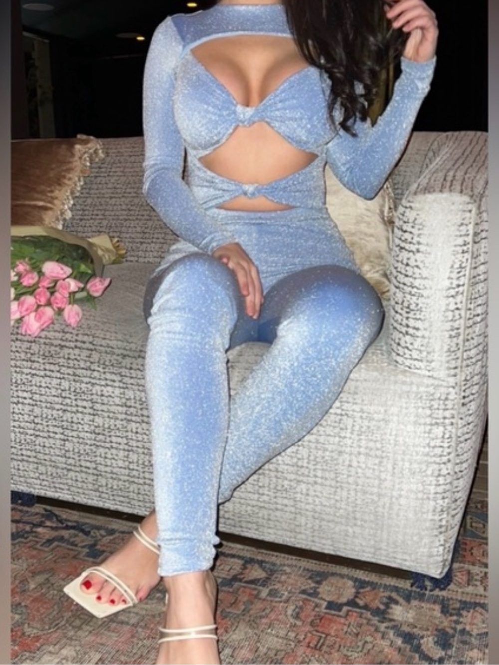 🆕 NWOT Naked Wardrobe | Blue Glitter Jumpsuit | Medium